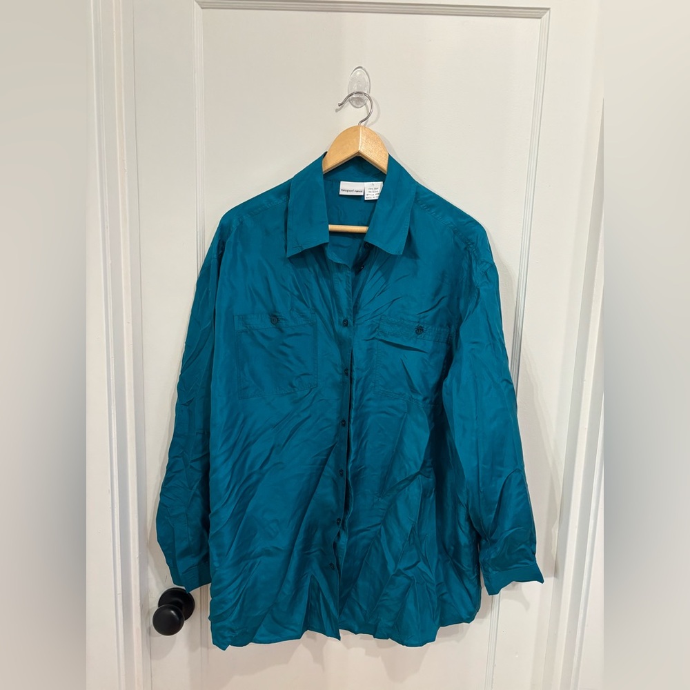 Newport News 100% Silk Button Up Shirt, Large